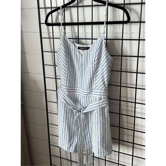 Sugar Lips Lynsea Striped Romper Womens M Blue White Coastal Boho Cottagewear - Picture 3 of 12